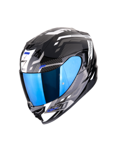 SCORPION EXO-520 EVO AIR RANKA BLACK/WHITE/BLUE SPORTINIS/UŽDARAS MOTO ŠALMAS