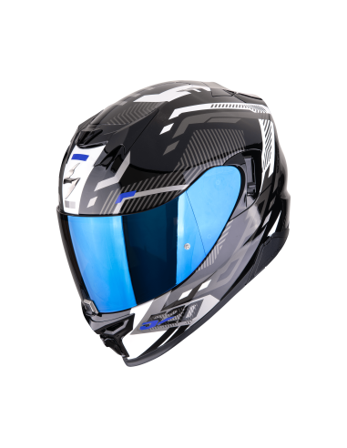 SCORPION EXO-520 EVO AIR RANKA BLACK/WHITE/BLUE SPORTINIS/UŽDARAS MOTO ŠALMAS