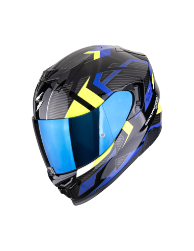 SCORPION EXO-520 EVO AIR SENSUS BLACK/BLUE/NEON YELLOW SPORTINIS/UŽDARAS MOTO ŠALMAS