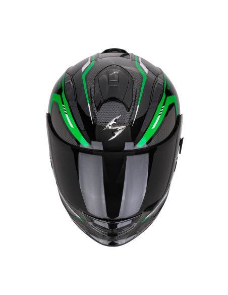 SCORPION EXO-491 KRIPTA BLACK/GREEN/WHITE SPORTINIS/UŽDARAS MOTO ŠALMAS