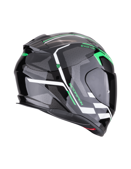 SCORPION EXO-491 KRIPTA BLACK/GREEN/WHITE SPORTINIS/UŽDARAS MOTO ŠALMAS