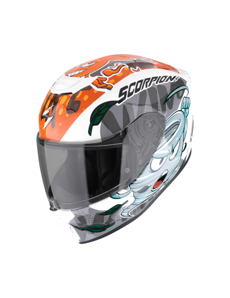 SCORPION EXO AIR THE4ELEMENTS WHITE/BLUE/ORANGE VAIKIŠKAS SPORTINIS/UŽDARAS MOTO ŠALMAS