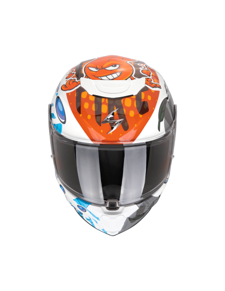 SCORPION EXO AIR THE4ELEMENTS WHITE/BLUE/ORANGE VAIKIŠKAS SPORTINIS/UŽDARAS MOTO ŠALMAS