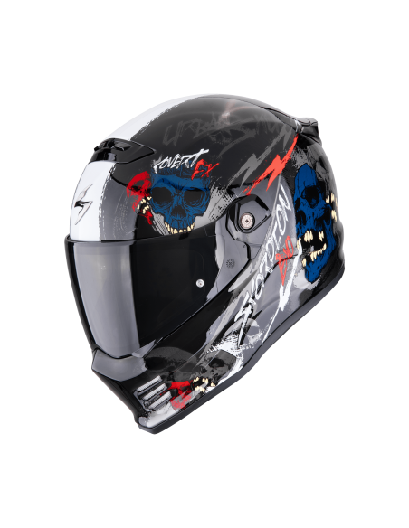 SCORPION COVERT-FX SKULLZ BLACK/GREY/RED UŽDARAS MOTO ŠALMAS