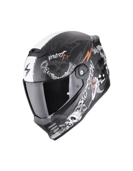 SCORPION COVERT-FX SKULLZ MATT BLACK/GREY/GOLD INDOOR MOTO HELMET