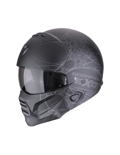 SCORPION EXO-COMBAT II SPIDERWEB MATT BLACK/SILVER MOTO ŠALMAS