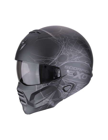 SCORPION EXO-COMBAT II SPIDERWEB MATT BLACK/SILVER MOTO ŠALMAS