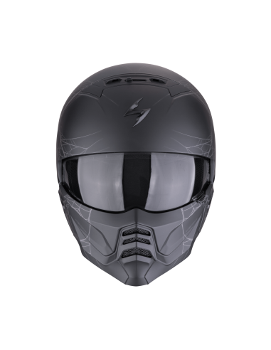 SCORPION EXO-COMBAT II SPIDERWEB MATT BLACK/SILVER MOTO ŠALMAS