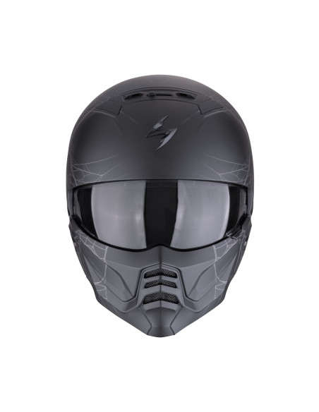 SCORPION EXO-COMBAT II SPIDERWEB MATT BLACK/SILVER MOTO ŠALMAS