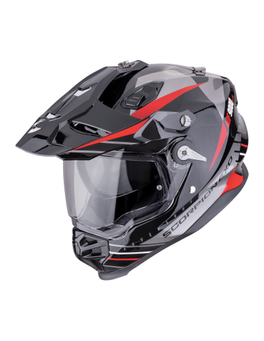 SCORPION ADF-9000 AIR FEAT BLACK/SILVER/RED ADVENTURE MOTO HELMET