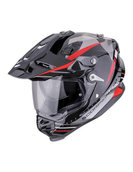 SCORPION ADF-9000 AIR FEAT BLACK/SILVER/RED ADVENTURE MOTO HELMET