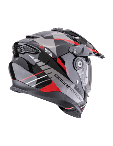 SCORPION ADF-9000 AIR FEAT BLACK/SILVER/RED ADVENTURE MOTO HELMET