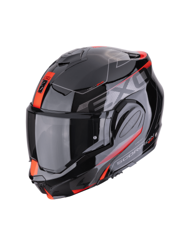 SCORPION EXO-TECH EVO TRAVELLER BLACK/RED FLIP-UP MOTO ŠALMAS