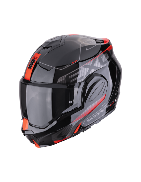 SCORPION EXO-TECH EVO TRAVELLER BLACK/RED FLIP-UP MOTORCYCLE HELMET
