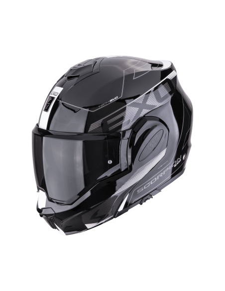 SCORPION EXO-TECH EVO TRAVELLER BLACK/WHITE FLIP-UP MOTO HELMET