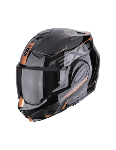 SCORPION EXO-TECH EVO TRAVELLER BLACK/COPPER FLIP-UP MOTORCYCLE HELMET