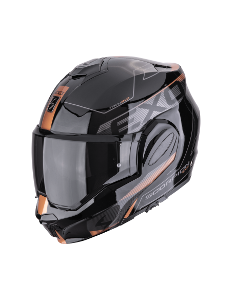 SCORPION EXO-TECH EVO TRAVELLER BLACK/COPPER FLIP-UP MOTORCYCLE HELMET