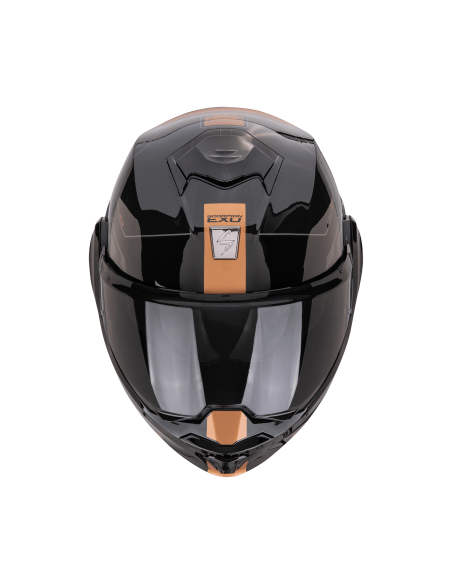 SCORPION EXO-TECH EVO TRAVELLER BLACK/COPPER FLIP-UP MOTORCYCLE HELMET