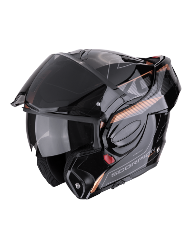 SCORPION EXO-TECH EVO TRAVELLER BLACK/COPPER FLIP-UP MOTORCYCLE HELMET