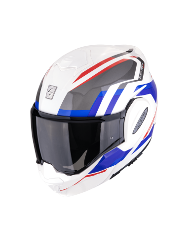 SCORPION EXO-TECH EVO FURIO WHITE/RED/BLUE FLIP-UP MOTO ŠALMAS