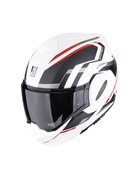 SCORPION EXO-TECH EVO FURIO MATT WHITE/BLACK/RED FLIP-UP MOTO HELMET