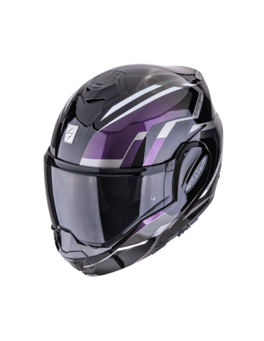 SCORPION EXO-TECH EVO FURIO BLACK/CHAMELEON FLIP-UP MOTO HELMET