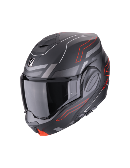 SCORPION EXO-TECH EVO CONQUER MATT BLACK/RED FLIP-UP MOTO ŠALMAS
