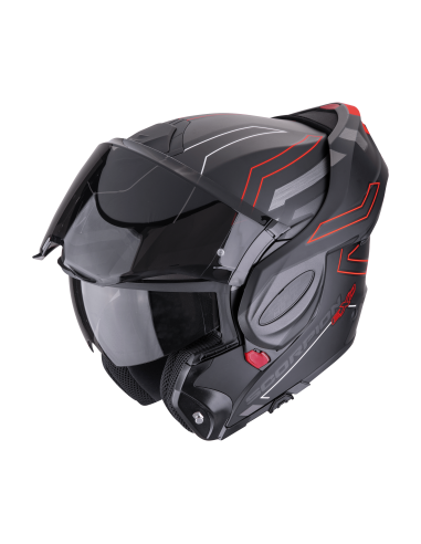 SCORPION EXO-TECH EVO CONQUER MATT BLACK/RED FLIP-UP MOTO ŠALMAS
