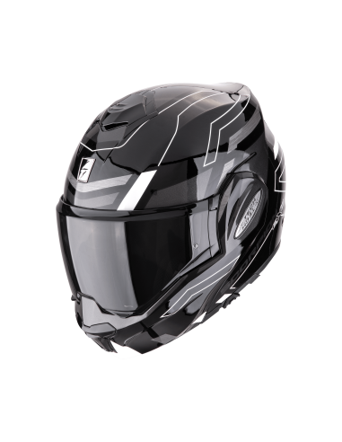 SCORPION EXO-TECH EVO CONQUER BLACK/WHITE FLIP-UP MOTO HELMET