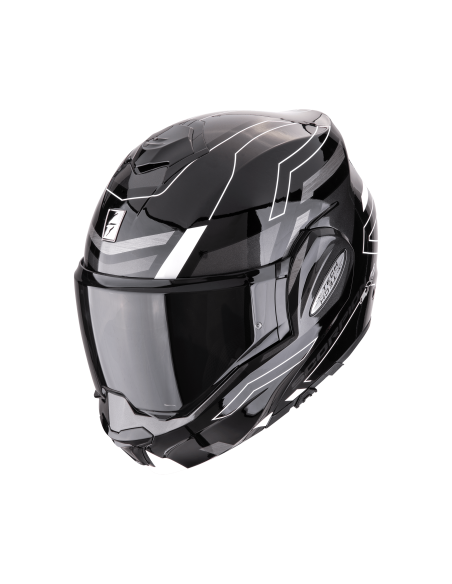 SCORPION EXO-TECH EVO CONQUER BLACK/WHITE FLIP-UP MOTO ŠALMAS