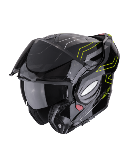 SCORPION EXO-TECH EVO CONQUER BLACK/NEON YELLOW FLIP-UP MOTO ŠALMAS