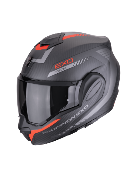 SCORPION EXO-TECH EVO CARBON COSY MATT BLACK/RED FLIP-UP MOTO ŠALMAS