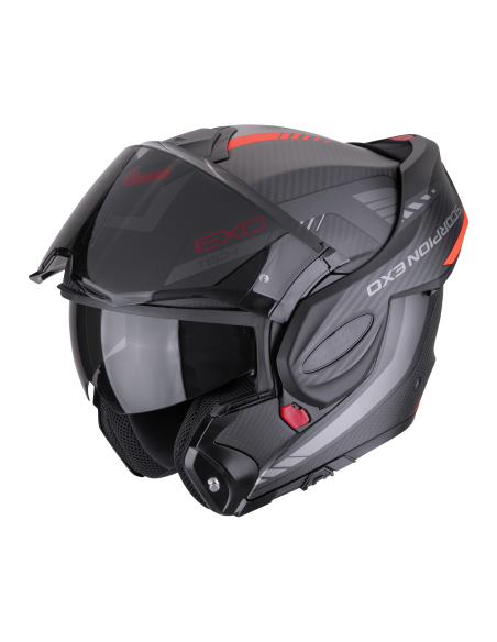 SCORPION EXO-TECH EVO CARBON COSY MATT BLACK/RED FLIP-UP MOTO HELMET