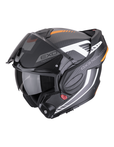 SCORPION EXO-TECH EVO CARBON COSY MATT BLACK/ORANGE FLIP-UP MOTO ŠALMAS