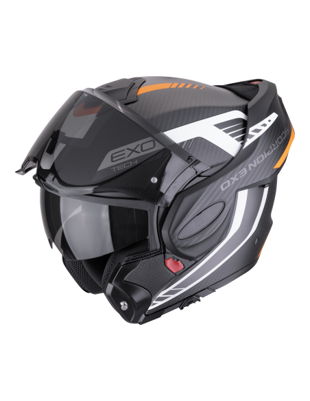 SCORPION EXO-TECH EVO CARBON COSY MATT BLACK/ORANGE FLIP-UP MOTO ŠALMAS