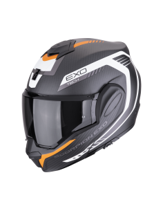 SCORPION EXO-TECH EVO CARBON COSY MATT BLACK/ORANGE FLIP-UP MOTO HELMET