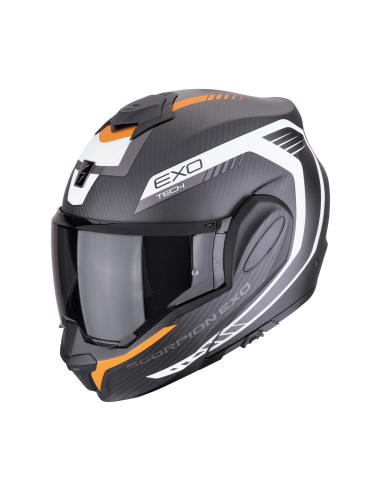 SCORPION EXO-TECH EVO CARBON COSY MATT BLACK/ORANGE FLIP-UP MOTO HELMET