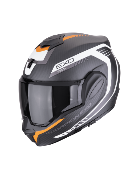 SCORPION EXO-TECH EVO CARBON COSY MATT BLACK/ORANGE FLIP-UP MOTO ŠALMAS