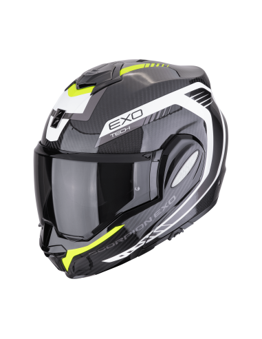 SCORPION EXO-TECH EVO CARBON COSY BLACK/NEON YELLOW FLIP-UP MOTO HELMET