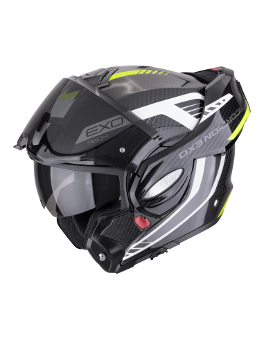 SCORPION EXO-TECH EVO CARBON COSY BLACK/NEON YELLOW FLIP-UP MOTO ŠALMAS