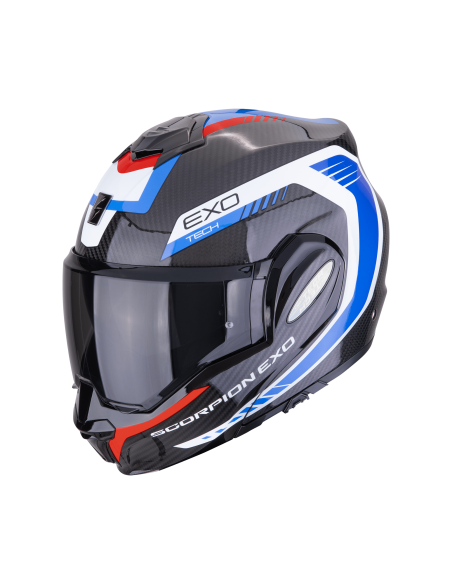 SCORPION EXO-TECH EVO CARBON COSY BLACK/BLUE/RED FLIP-UP MOTO HELMET