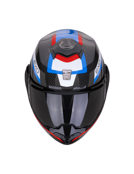 SCORPION EXO-TECH EVO CARBON COSY BLACK/BLUE/RED FLIP-UP MOTO HELMET