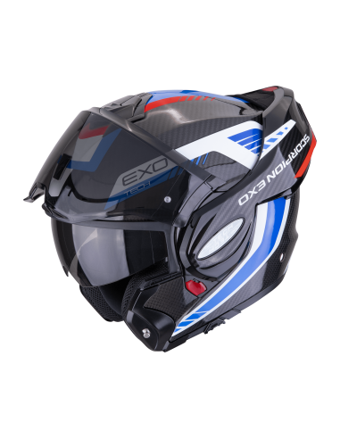 SCORPION EXO-TECH EVO CARBON COSY BLACK/BLUE/RED FLIP-UP MOTO HELMET