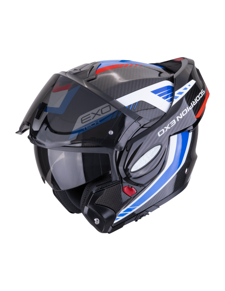 SCORPION EXO-TECH EVO CARBON COSY BLACK/BLUE/RED FLIP-UP MOTO HELMET