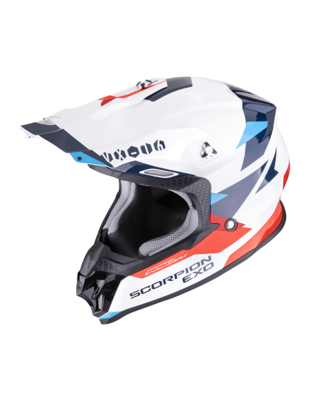 SCORPION VX-16 EVO AIR ROD WHITE/RED/BLUE CROSS MOTO HELMET
