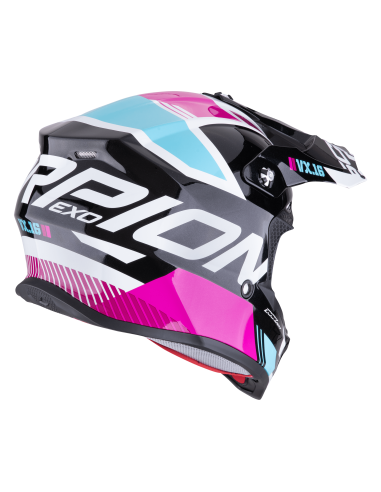 SCORPION VX-16 EVO AIR ANALOG METAL BLACK/BLUE/PINK KROSINIS MOTO ŠALMAS
