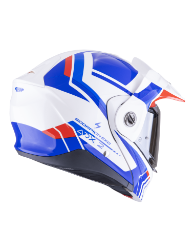 SCORPION ADX-2 LEWIS WHITE/BLUE/RED ADVENTURE MOTO ŠALMAS