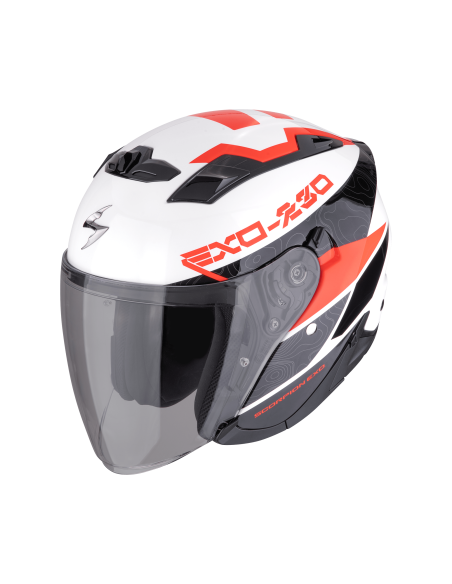 SCORPION EXO-230 BAND WHITE/BLACK/RED ATVIRAS MOTO ŠALMAS