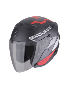 SCORPION EXO-230 BAND MATT BLACK/RED/SILVER ATVIRAS MOTO ŠALMAS