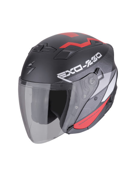 SCORPION EXO-230 BAND MATT BLACK/RED/SILVER ATVIRAS MOTO ŠALMAS